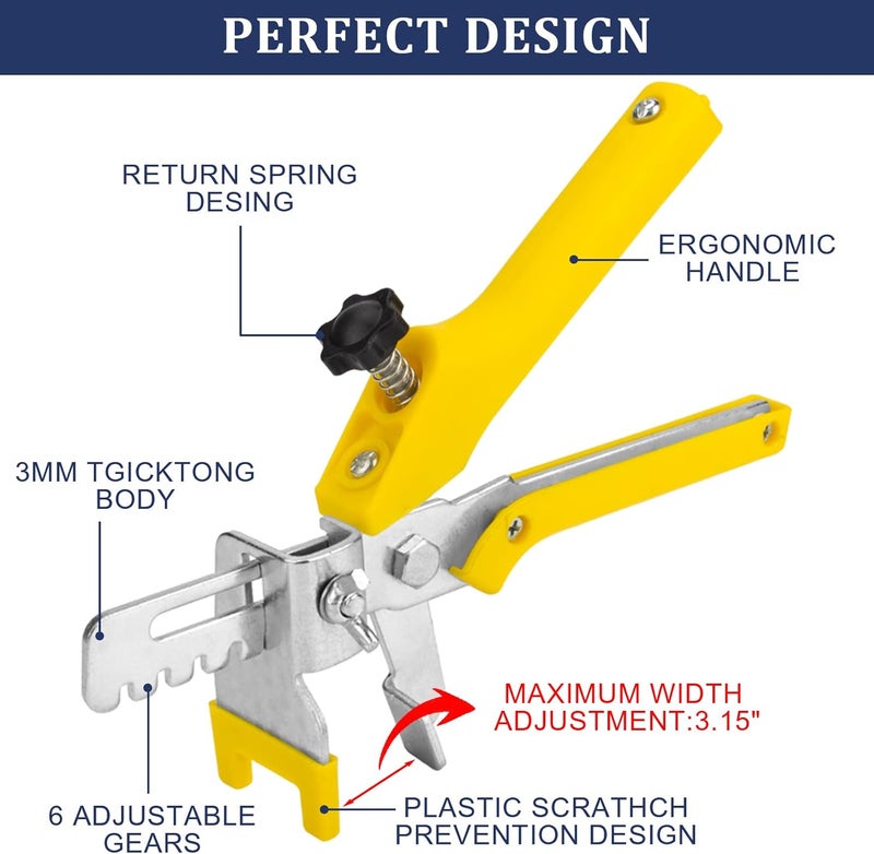 BAUMFEUER Tile Leveling System with Tile Plier and Rubber Mallet, 1000 Piece Tile Spacers Clips and 200 Piece Reusable Wedges, Tile Leveler Tool Set for Tile and Stone Installation (1/16 Inch） - Image 5